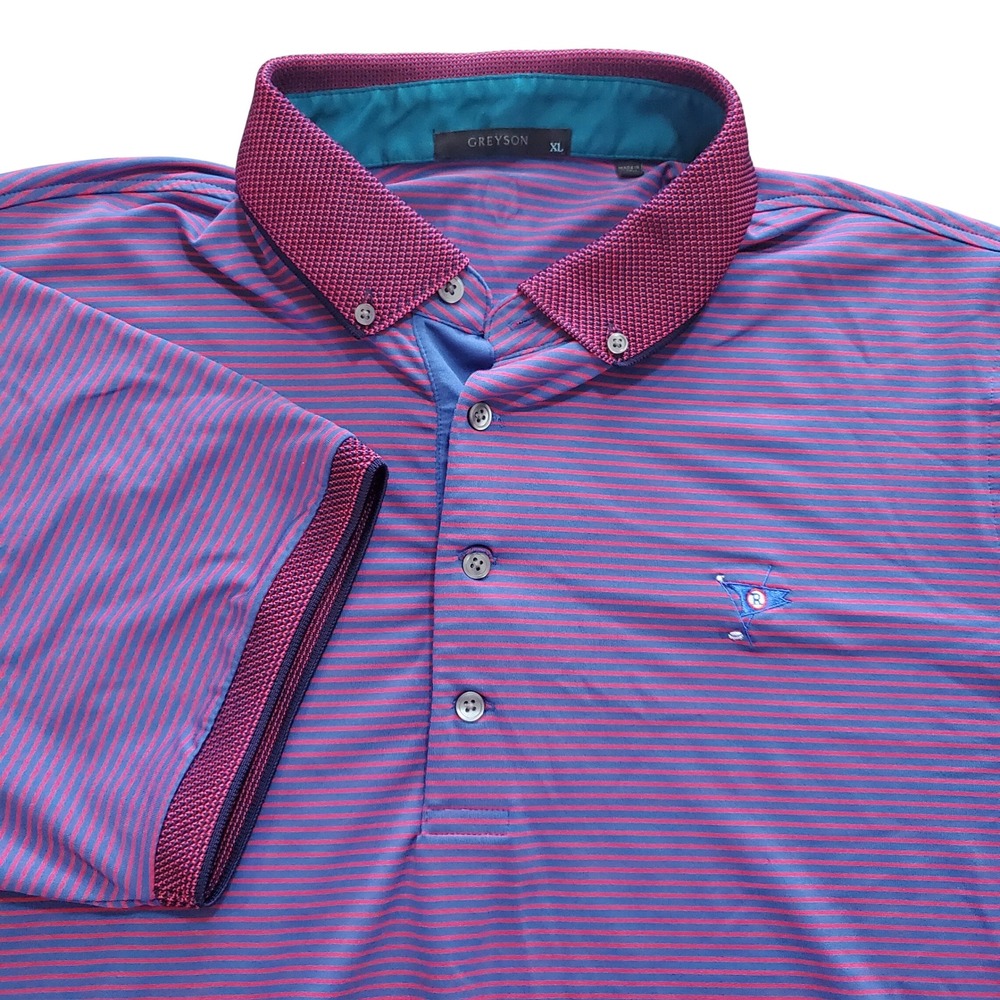 Greyson Mens XL Red Blue Striped Golf Polo Ocean Reef Key Largo Florida Shirt